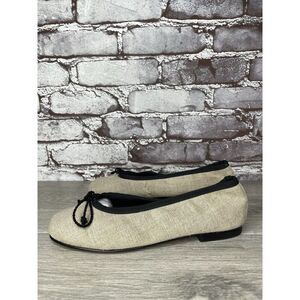 Kokua Tan Canvas Fabric Black Bow Casual Ballet Flats Shoes Women Sz 37EU/6.5US
